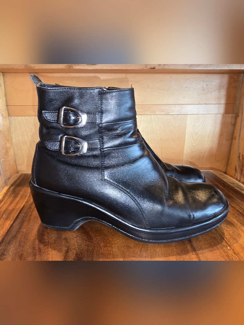Black Leather Dansko Ankle Boots with Buckle Detail